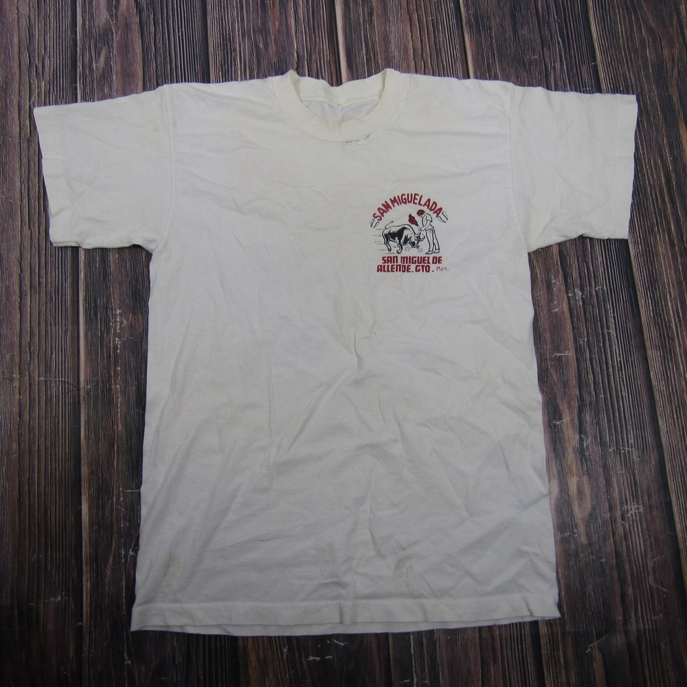 San Miguelada Shirt Mens Medium White San Miguel De Allende Mexico Bull Beer Tee